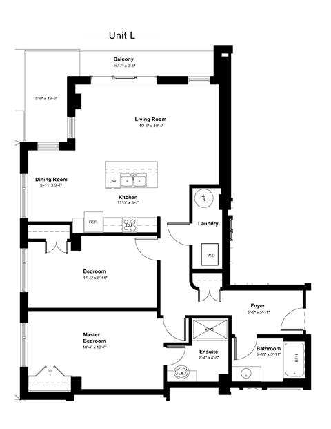 Floor plan for 2 beds, 2 baths, 1134 sqft